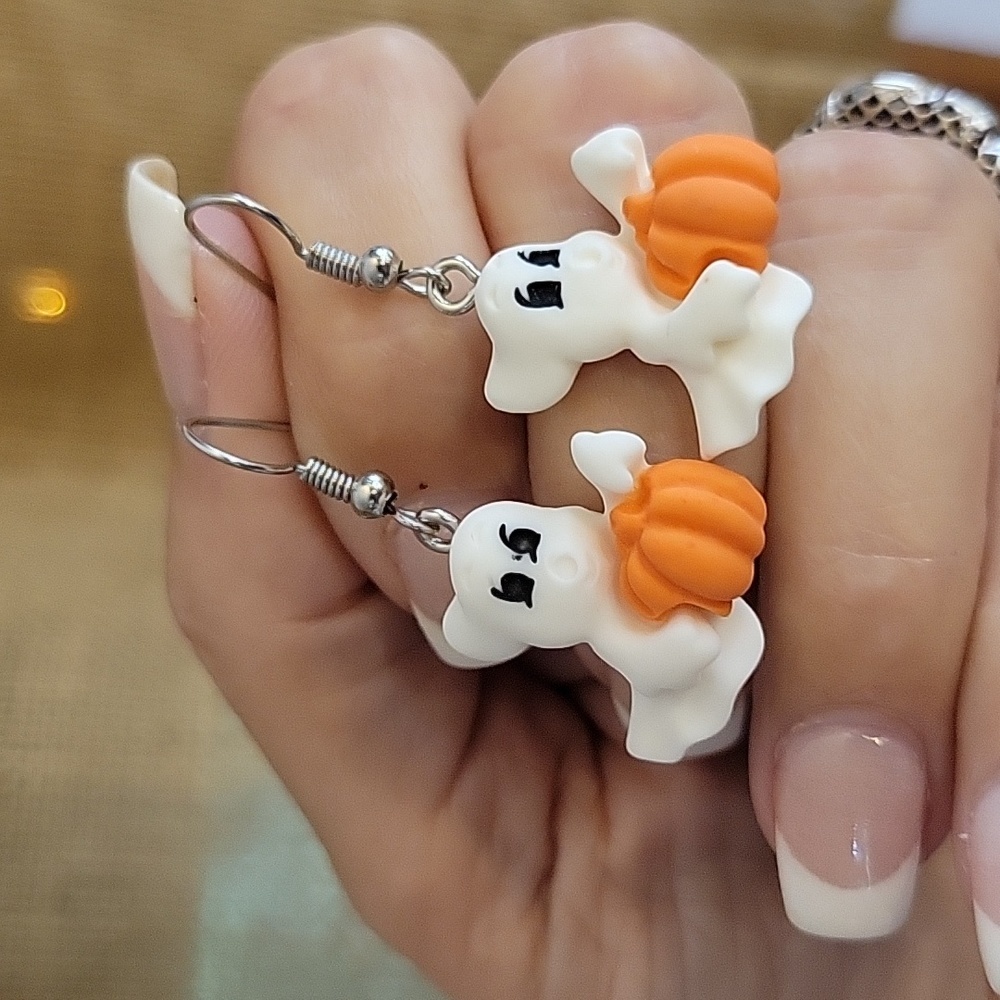 Pumpkin Ghost Blow Mold Drop Earrings